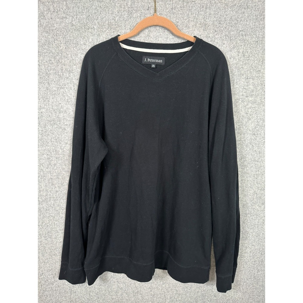 J. Peterman XXL‎ Mens Pullover Top V-Neck Black Long Sleeve Solid Cotton Blend